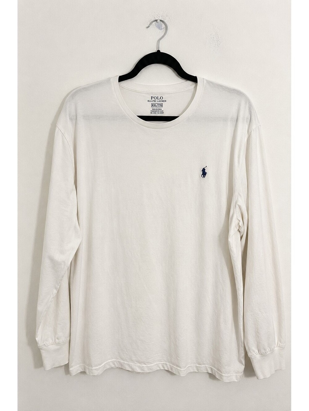 Polo Ralph Lauren Men’s XXL White Long Sleeve Cotton T-Shirt Navy Pony